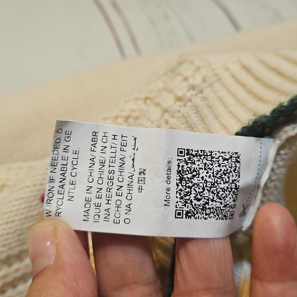 Shein Cream Floral‎ Embroidered Cable Knit Cardigan Sweater Green Trim - Picture 6 of 6